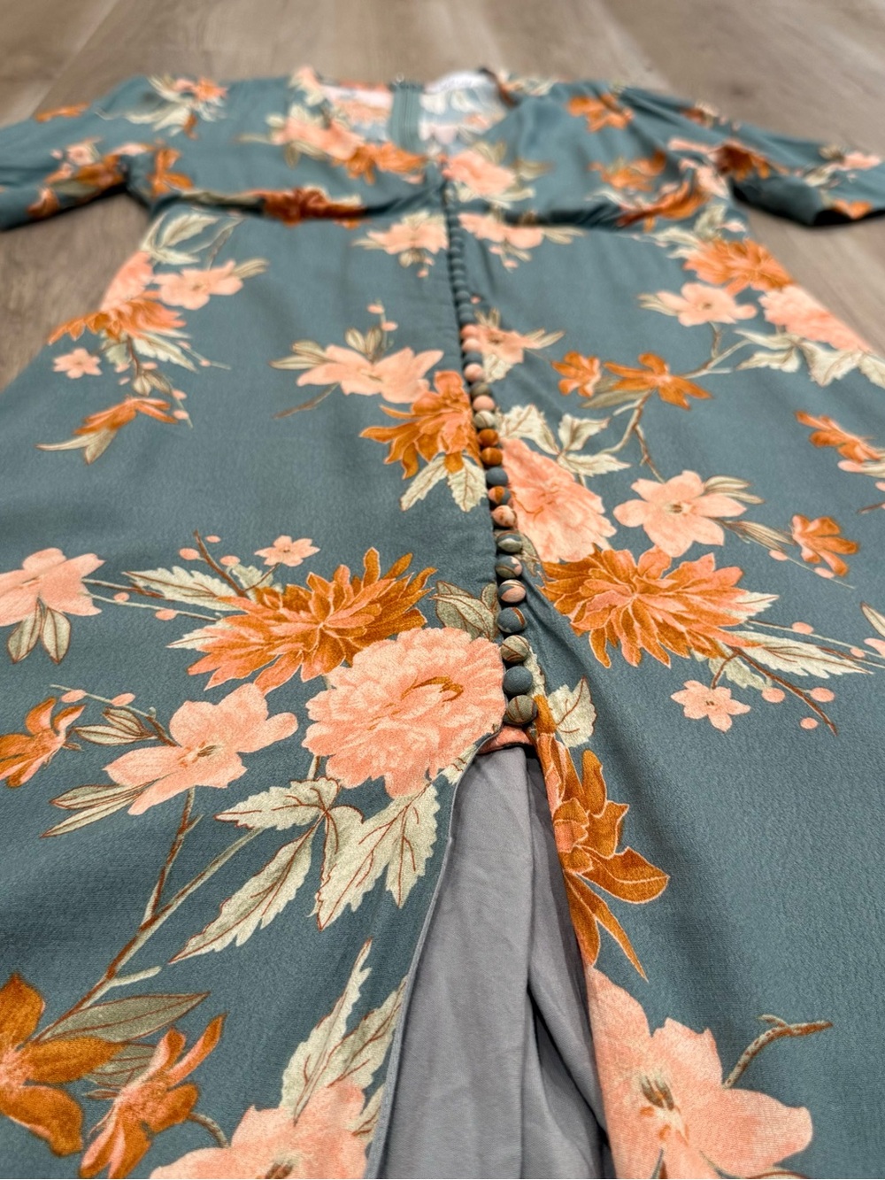 Petal & Pup Teal Floral Maxi Dress Retro Boho Cottagecore Size Large - Picture 7 of 12